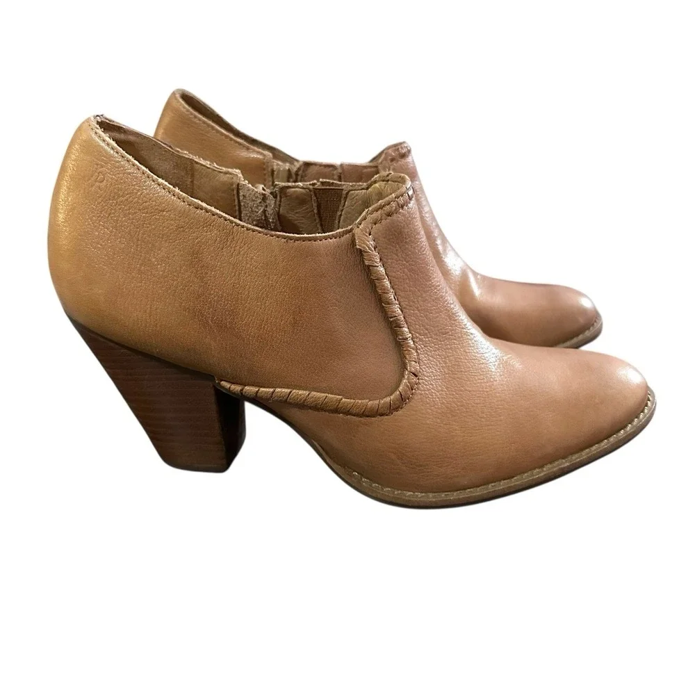 Jack Rogers Kyle Oak Brown Leather Whipstitch Ankle Booties Women's Size 9 M Zip